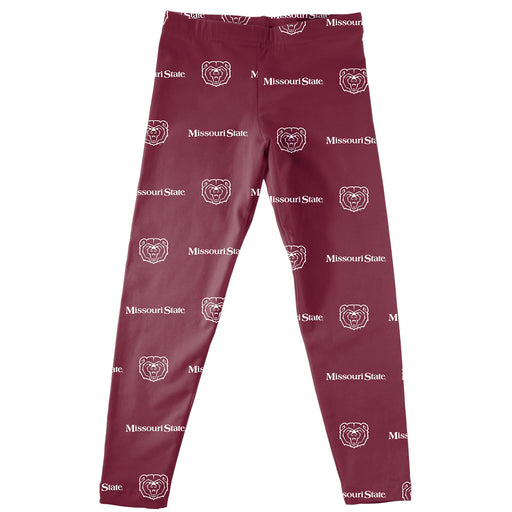 Missouri State Bears Vive La Fete Girls Game Day All Over Two Logos Elastic Waist Classic Play Maroon Leggings Tights