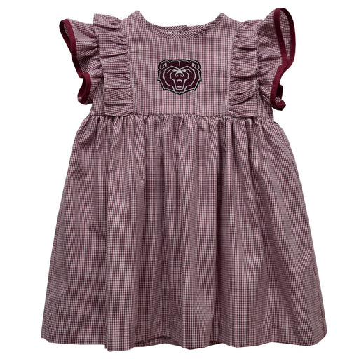 Missouri State Bears Embroidered Maroon Gingham Ruffle Dress