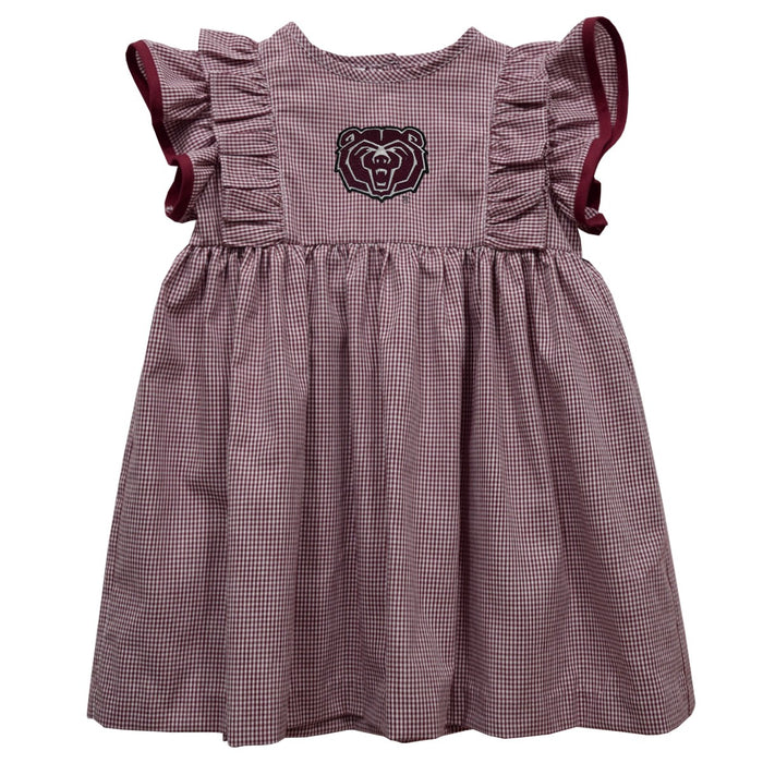 Missouri State Bears Embroidered Maroon Gingham Ruffle Dress
