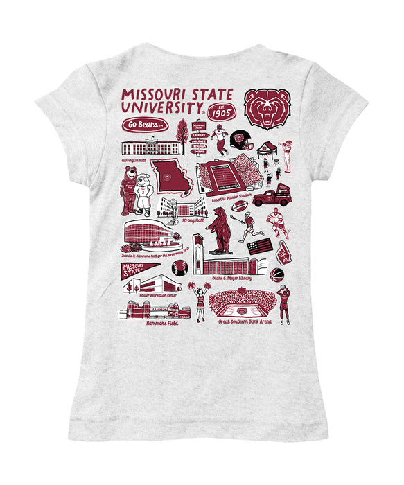 Missouri State Bears Hand Sketched Vive La Fete Impressions Artwork White Girls Cotton Short Sleeve Tee - Vive La Fête - Online Apparel Store