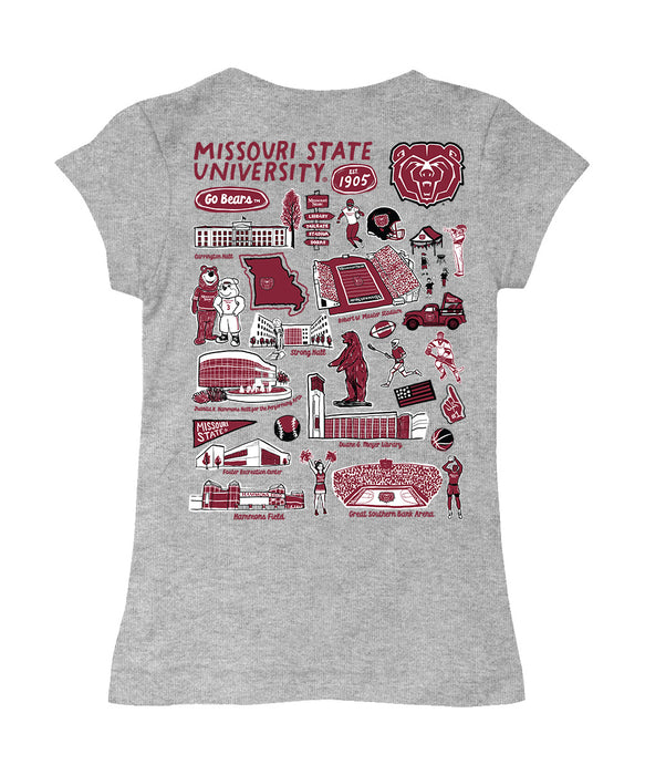 Missouri State Bears Hand Sketched Vive La Fete Impressions Artwork Grey Girls Cotton Short Sleeve Tee - Vive La Fête - Online Apparel Store