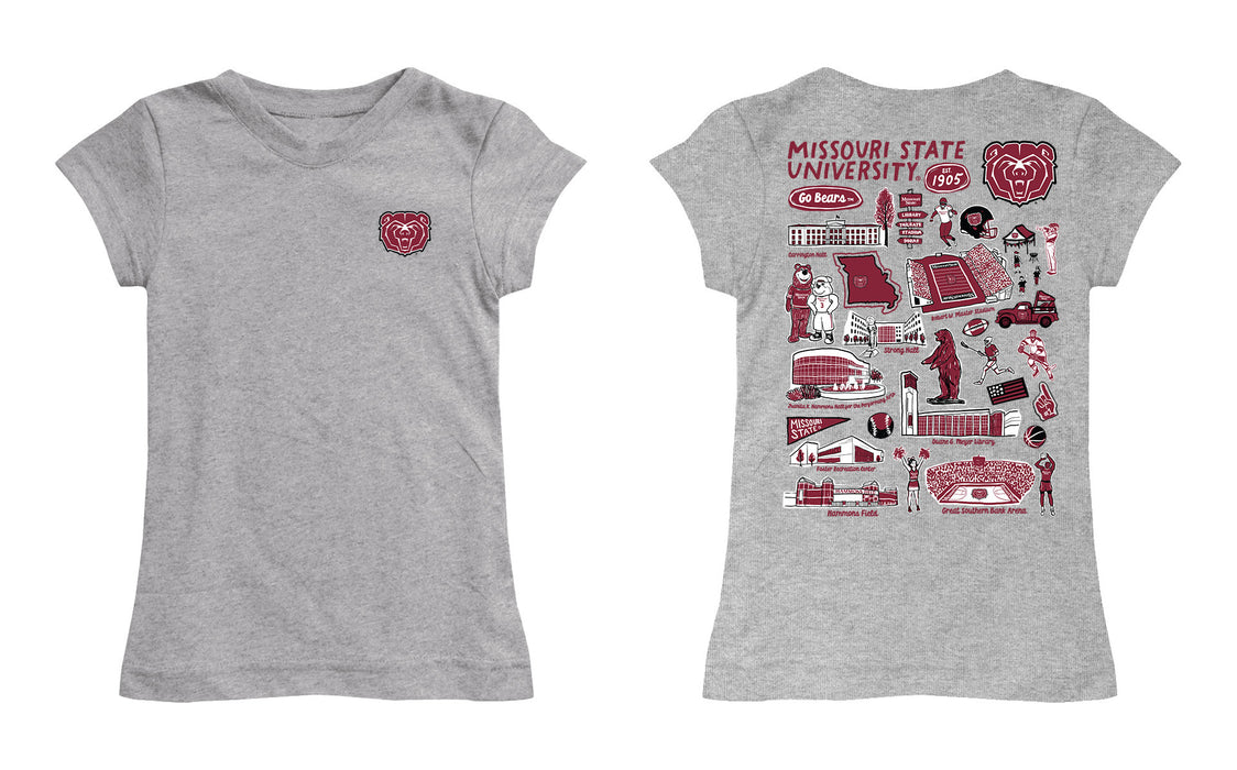 Missouri State Bears Hand Sketched Vive La Fete Impressions Artwork Grey Girls Cotton Short Sleeve Tee - Vive La Fête - Online Apparel Store