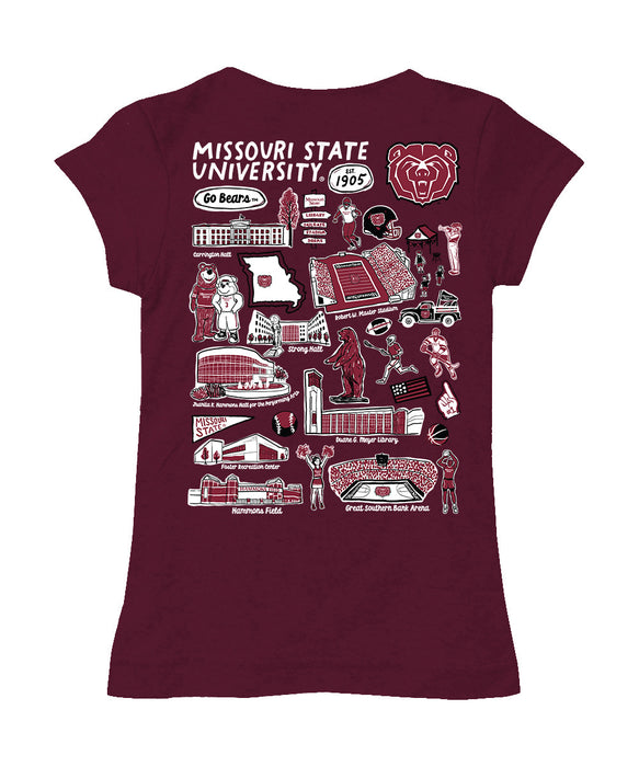 Missouri State Bears Hand Sketched Vive La Fete Impressions Artwork Maroon Girls Cotton Short Sleeve Tee - Vive La Fête - Online Apparel Store