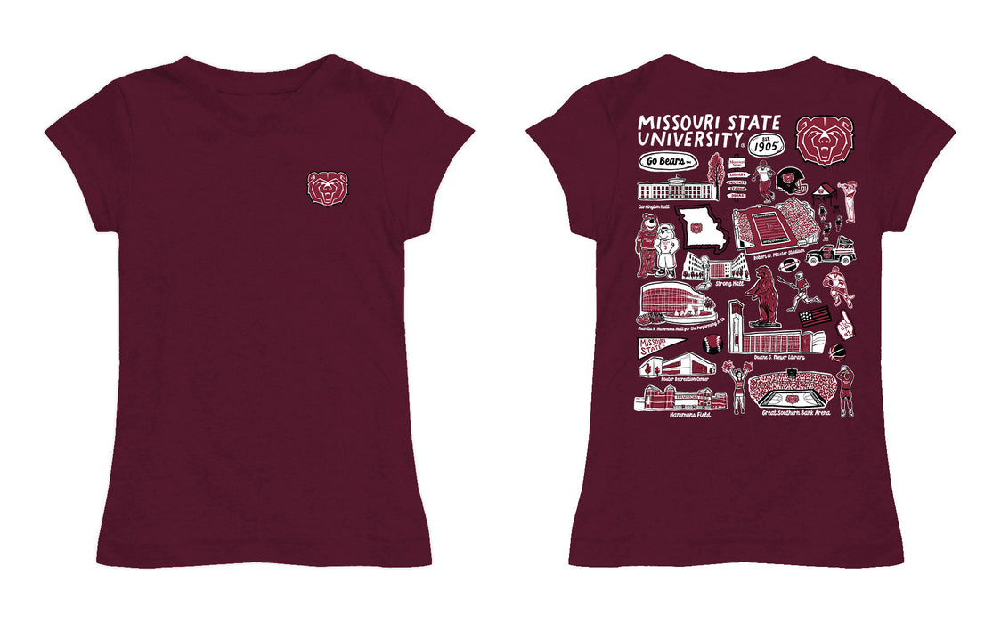 Missouri State Bears Hand Sketched Vive La Fete Impressions Artwork Maroon Girls Cotton Short Sleeve Tee - Vive La Fête - Online Apparel Store