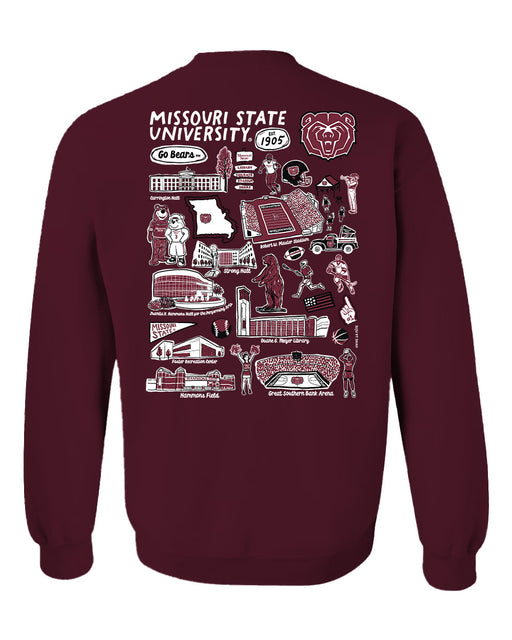 Missouri State Bears Hand Sketched Artwork Maroon Crewneck Sweatshirt for Women - Vive La Fête - Online Apparel Store