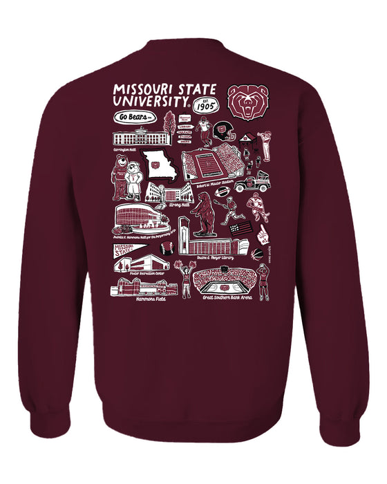 Missouri State Bears Hand Sketched Artwork Maroon Crewneck Sweatshirt for Women - Vive La Fête - Online Apparel Store