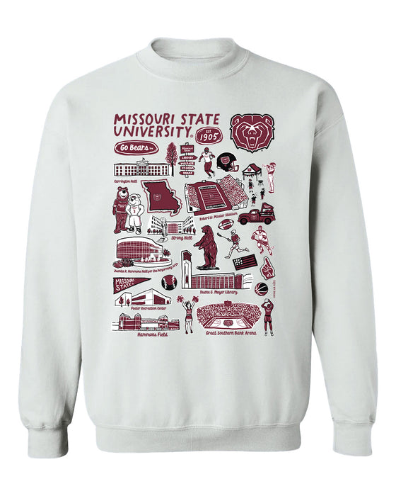 Missouri State Bears Hand Sketched Vive La Fete Impressions White Cotton Crewneck Sweatshirt for Women