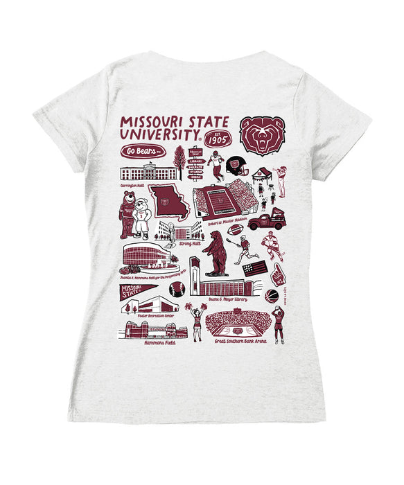 Missouri State Bears Hand Sketched Vive La Fete Impressions Artwork Maroon Women Cotton Short Sleeve V-Neck Tshirt