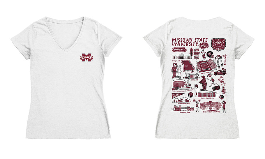 Missouri State Bears Hand Sketched Vive La Fete Impressions Artwork Maroon Women Cotton Short Sleeve V-Neck Tshirt