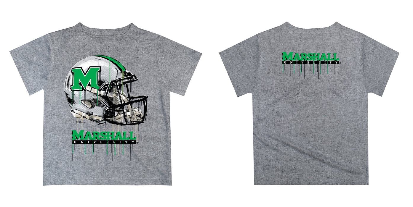 Marshall Thundering Herd MU Original Dripping Football Helmet Heather Gray T-Shirt by Vive La Fete - Vive La Fête - Online Apparel Store