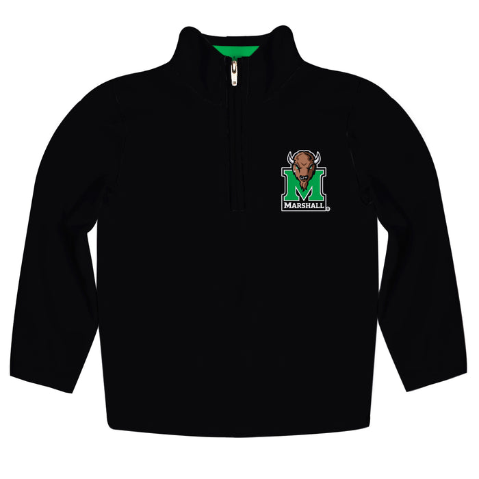 Marshall University Thundering Herd MU Vive La Fete Game Day Solid Black Quarter Zip Pullover Sleeves