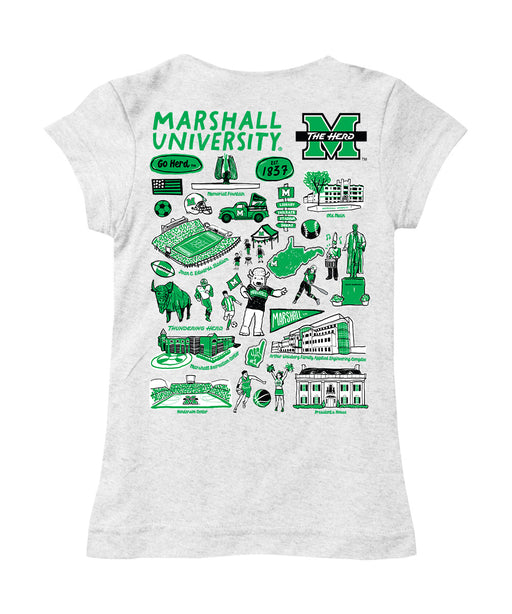 Marshall Thundering Herd MU Hand Sketched Vive La Fete Impressions Artwork White Girls Cotton Short Sleeve Tee - Vive La Fête - Online Apparel Store