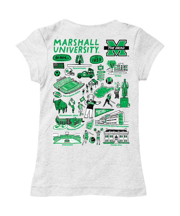 Marshall Thundering Herd MU Hand Sketched Vive La Fete Impressions Artwork White Girls Cotton Short Sleeve Tee - Vive La Fête - Online Apparel Store