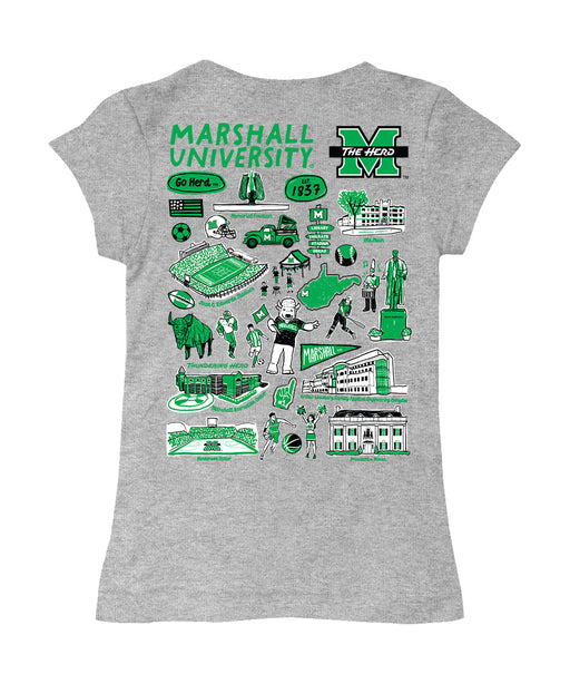 Marshall Thundering Herd MU Hand Sketched Vive La Fete Impressions Artwork Grey Girls Cotton Short Sleeve Tee - Vive La Fête - Online Apparel Store