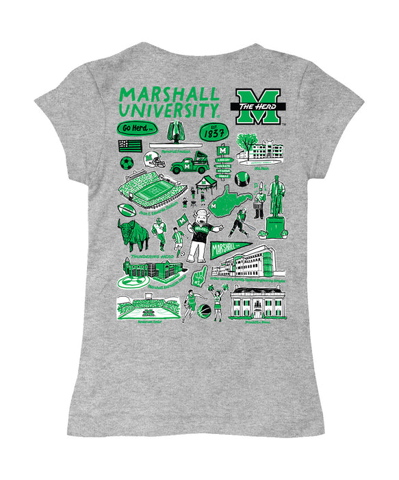 Marshall Thundering Herd MU Hand Sketched Vive La Fete Impressions Artwork Grey Girls Cotton Short Sleeve Tee - Vive La Fête - Online Apparel Store