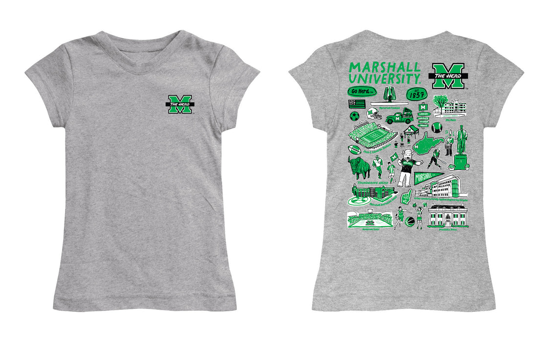 Marshall Thundering Herd MU Hand Sketched Vive La Fete Impressions Artwork Grey Girls Cotton Short Sleeve Tee - Vive La Fête - Online Apparel Store