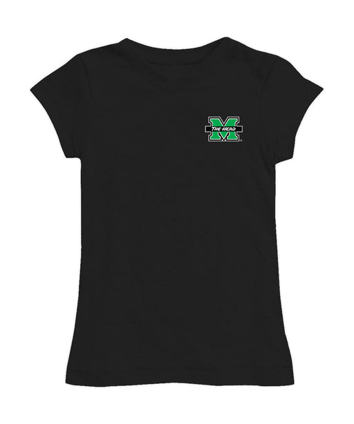 Marshall Thundering Herd MU Hand Sketched Vive La Fete Impressions Artwork Black Girls Cotton Short Sleeve Tee
