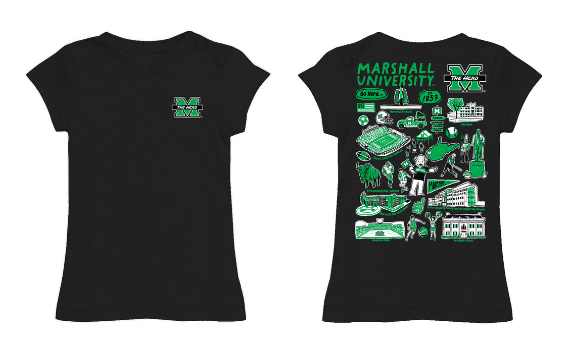 Marshall Thundering Herd MU Hand Sketched Vive La Fete Impressions Artwork Black Girls Cotton Short Sleeve Tee - Vive La Fête - Online Apparel Store
