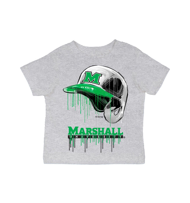 Marshall University Thundering Herd MU Original Dripping Baseball Helmet Grey Cotton T-Shirt  by Vive La Fete