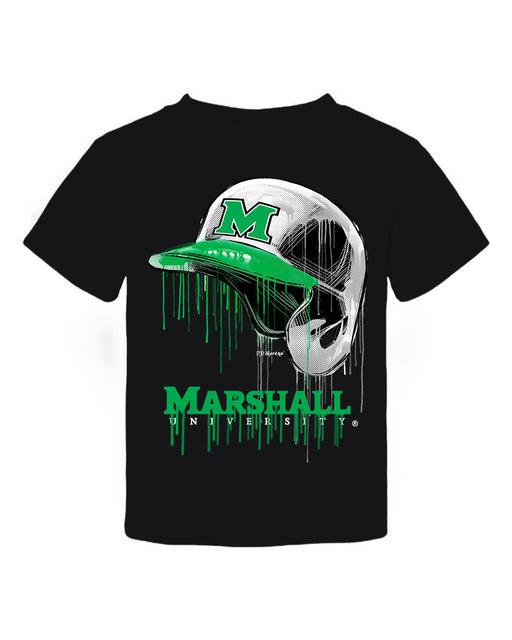 Marshall University Thundering Herd MU Original Dripping Baseball Helmet Black T-Shirt Cotton by Vive La Fete