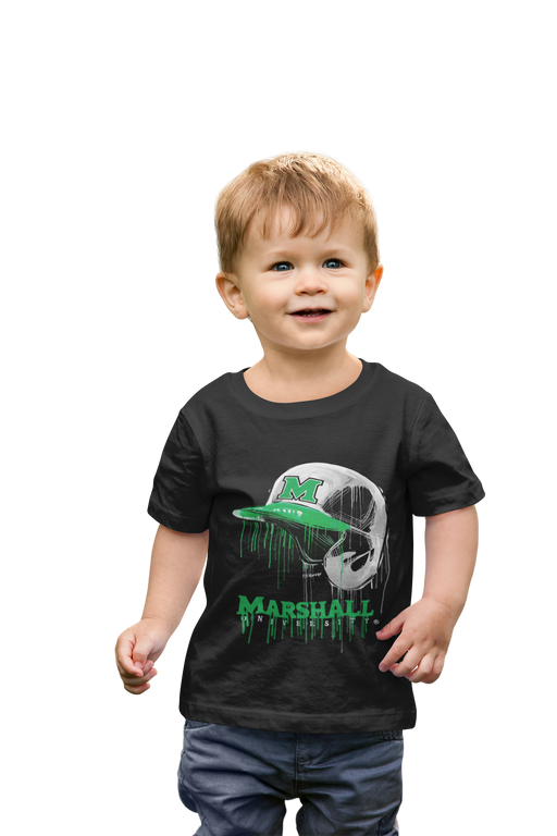 Marshall University Thundering Herd MU Original Dripping Baseball Helmet Black T-Shirt Cotton by Vive La Fete - Vive La Fête - Online Apparel Store