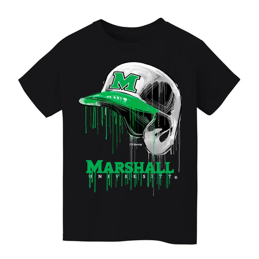 Marshall University Thundering Herd MU Original Dripping Baseball Helmet Black T-Shirt Cotton by Vive La Fete
