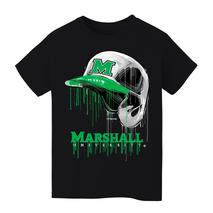 Marshall University Thundering Herd MU Original Dripping Baseball Helmet Black T-Shirt Cotton by Vive La Fete