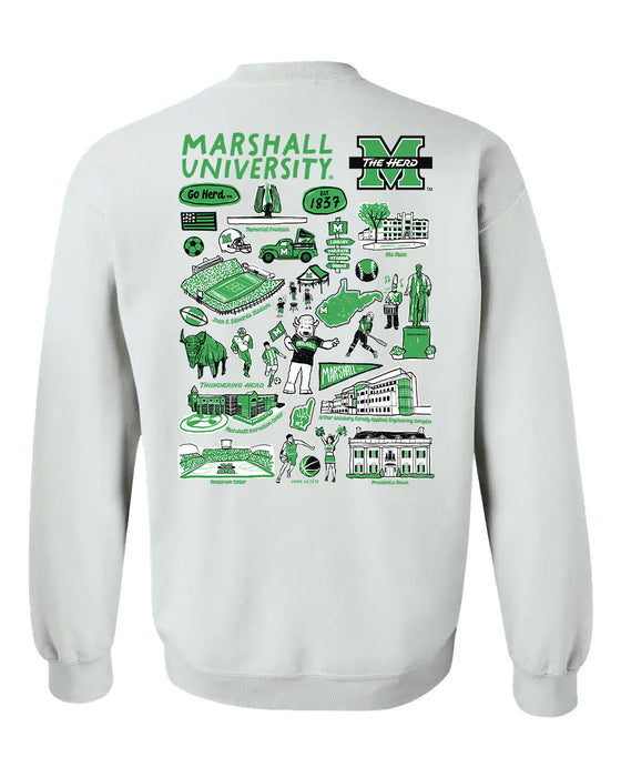 Marshall Thundering Herd MU Hand Sketched Artwork Black Crewneck Sweatshirt for Women - Vive La Fête - Online Apparel Store