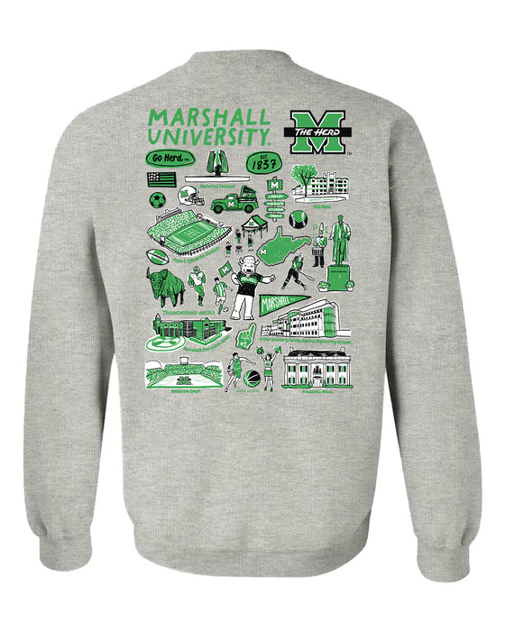 Marshall Thundering Herd MU Hand Sketched Artwork Black Crewneck Sweatshirt for Women - Vive La Fête - Online Apparel Store
