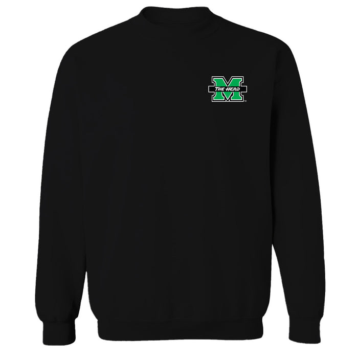 Marshall Thundering Herd MU Hand Sketched Vive La Fete Impressions Artwork Black Crew Neck Sweatshirt for Women