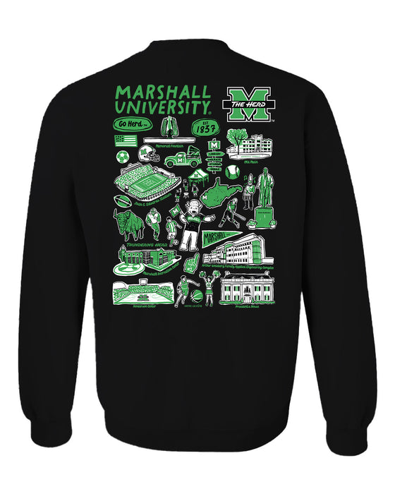 Marshall Thundering Herd MU Hand Sketched Artwork Black Crewneck Sweatshirt for Women - Vive La Fête - Online Apparel Store
