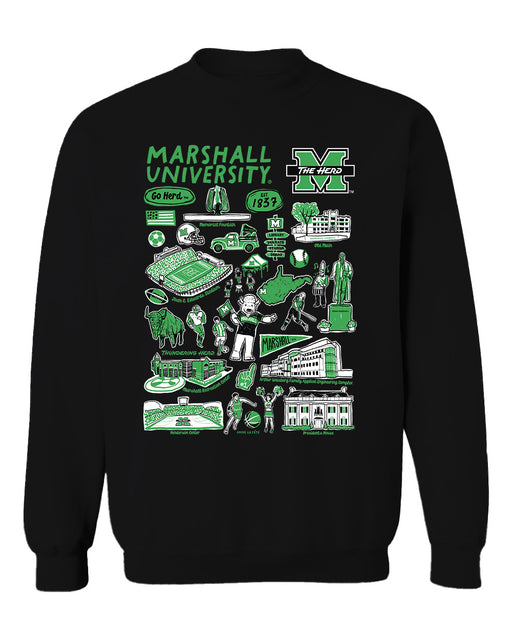 Marshall Thundering Herd MU Vive La Fete Impressions Black Cotton Crewneck Sweatshirt for Women