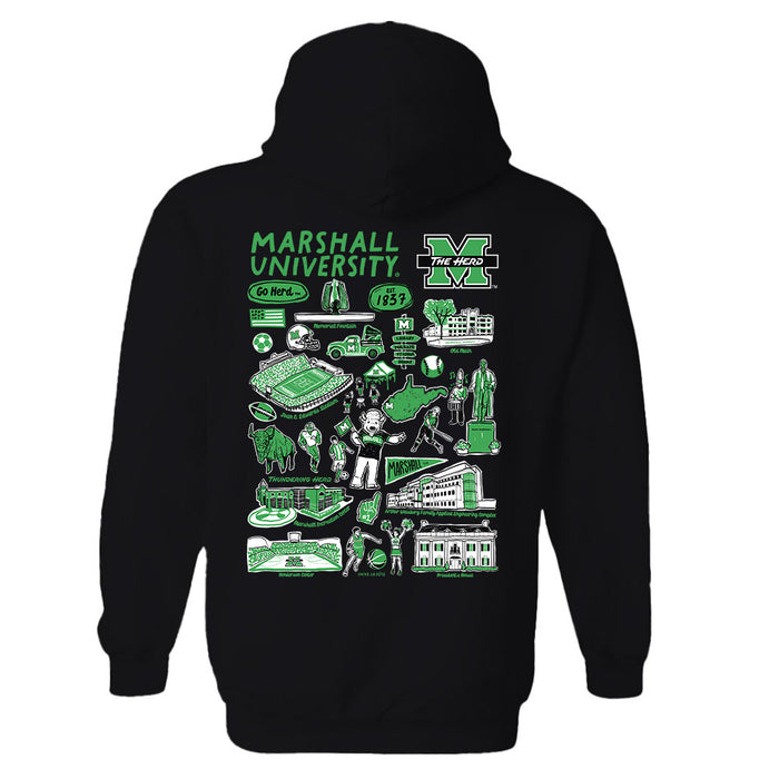 Marshall Thundering Herd MU Hand Sketched Artwork Cotton Fleece Women Hoodie - Vive La Fête - Online Apparel Store