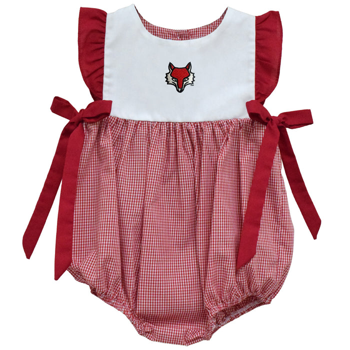 Marist Red Foxes Embroidered Cardinal Red Gingham Girls Bubble