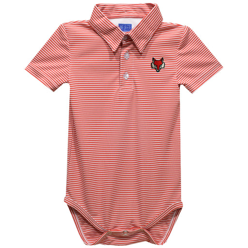Marist Red Foxes Embroidered Cardinal Red Stripe Knit Boys Polo Bodysuit