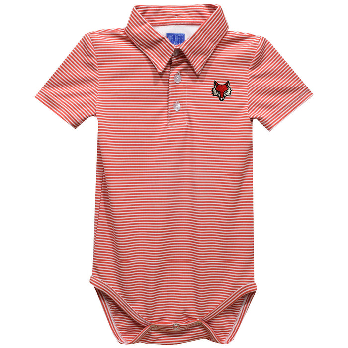 Marist Red Foxes Embroidered Cardinal Red Stripe Knit Boys Polo Bodysuit