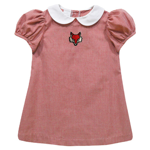 Marist Red Foxes Embroidered Cardinal Red Gingham Short Sleeve A Line Dress