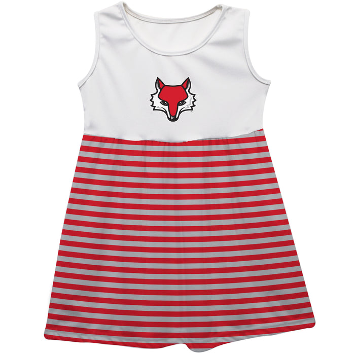 Marist Red Foxes Vive La Fete Girls White Game Day Sleeveless Tank Dress Royal Stripes on Skirt