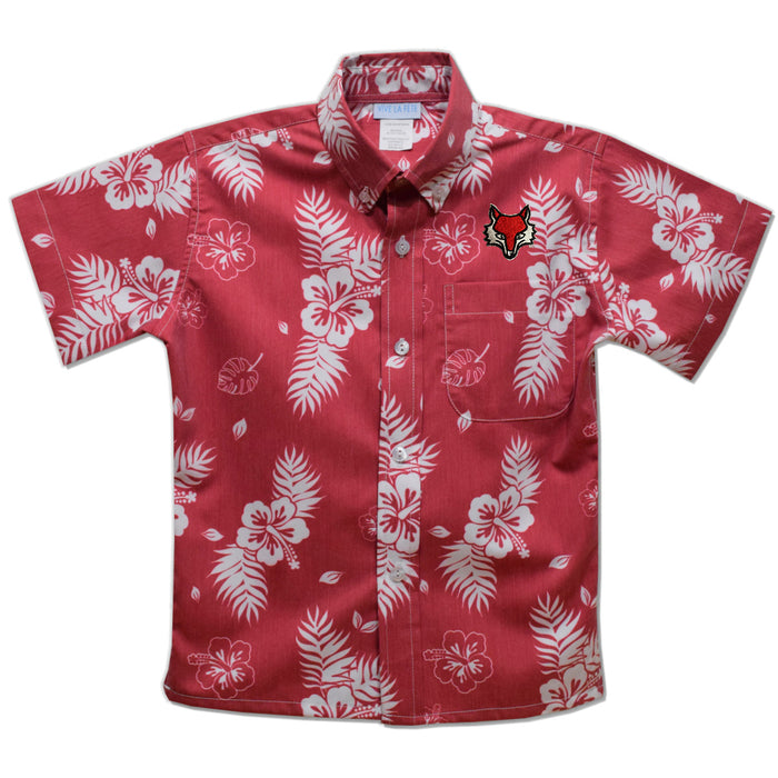 Marist Red Foxes Embroidered Cardinal Red Hawaiian Short Sleeve Button Down Shirt