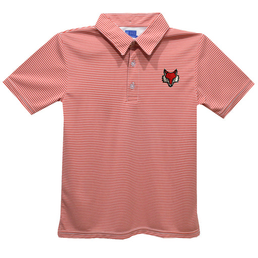 Marist Red Foxes Embroidered Cardinal Red Stripes Short Sleeve Polo Box Shirt