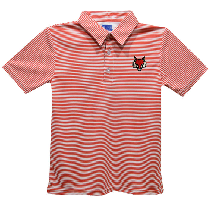 Marist Red Foxes Embroidered Cardinal Red Stripes Short Sleeve Polo Box Shirt