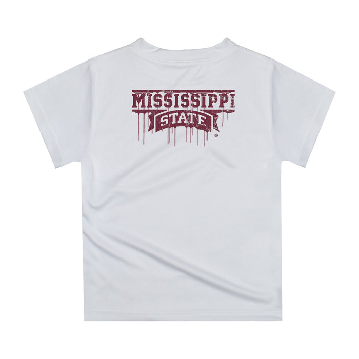 Mississippi State Bulldogs Original Dripping Football Helmet White T-Shirt by Vive La Fete - Vive La Fête - Online Apparel Store