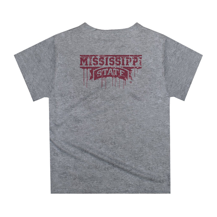 Mississippi State Bulldogs Original Dripping Football Helmet Heather Gray T-Shirt by Vive La Fete - Vive La Fête - Online Apparel Store