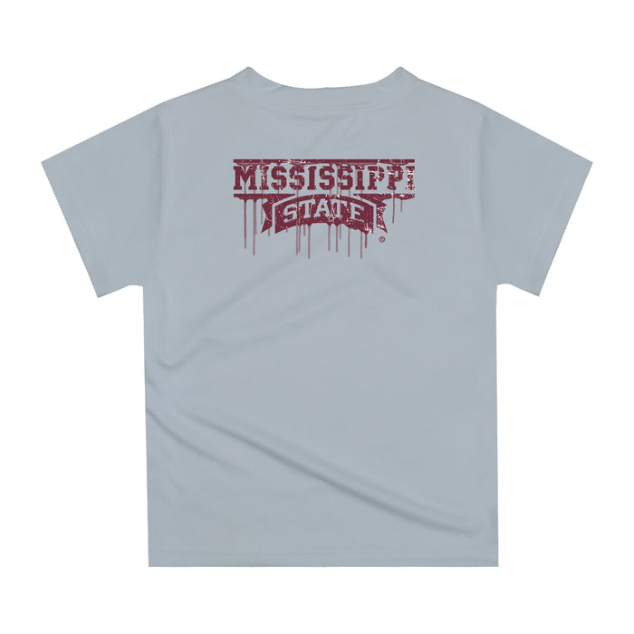 Mississippi State Bulldogs Original Dripping Football Helmet Gray T-Shirt by Vive La Fete - Vive La Fête - Online Apparel Store