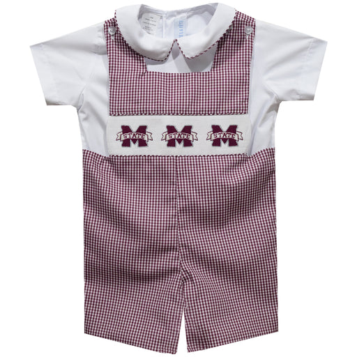 Mississippi State Bulldogs Smocked Maroon Gingham Jon Jon Sleeve White Shirt