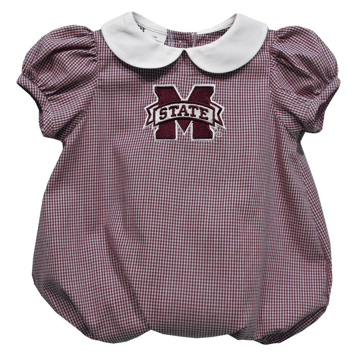 Mississippi State Bulldogs Embroidered Maroon Girls Baby Bubble Short Sleeve