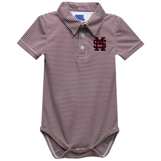 Mississippi State Bulldogs Embroidered Maroon Stripe Knit Polo Onesie