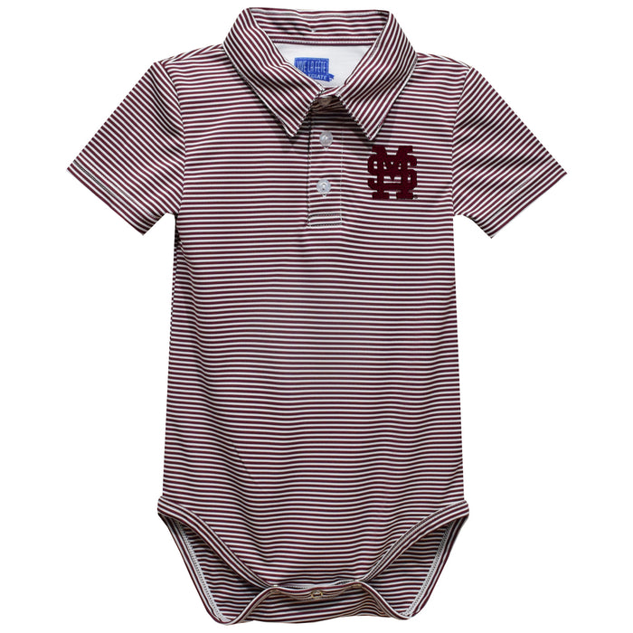 Mississippi State Bulldogs Embroidered Maroon Stripe Knit Polo Onesie