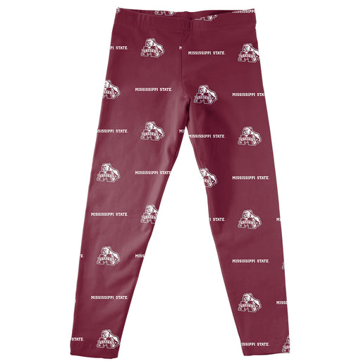 Mississippi State Bulldogs Vive La Fete Girls All Over Two Logos Elastic Waist Classic Play Maroon Leggings Tights