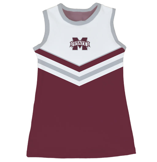 Mississippi State Bulldogs Sleeveless Cheerleader A Line Dress White and Maroon